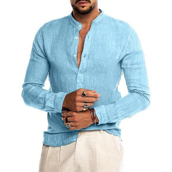 Herren Leinenhemd mit modernem Henley-Ausschnitt und Struktur Krohn-e