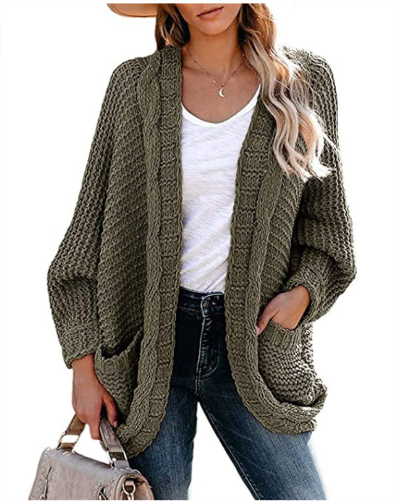 Damen Grobstrickjacke mit lässigen Konturen und großen Taschen Krohn-e