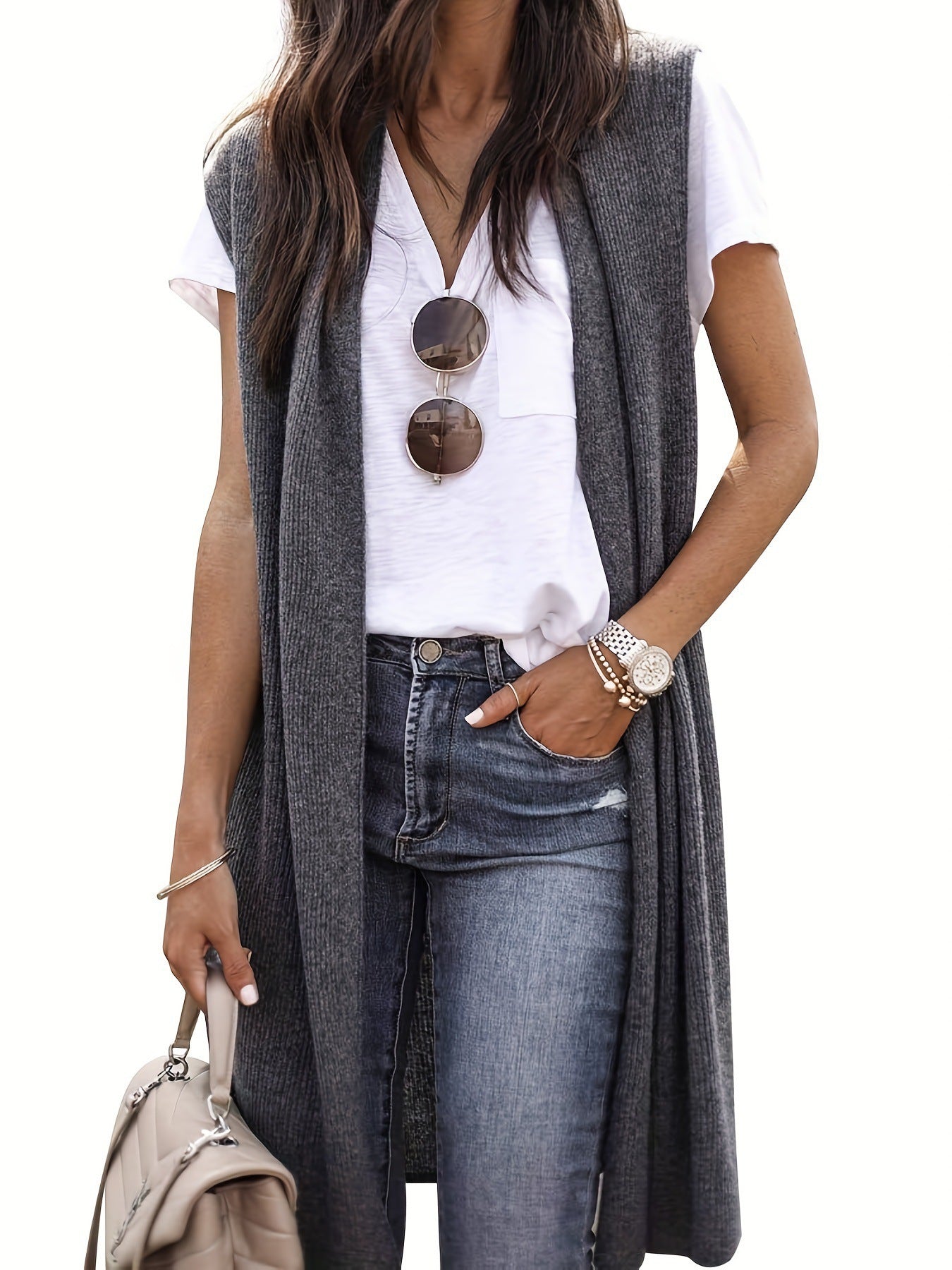 Damen longitudinaler Strickmantel mit Seitenschlitzen Krohn-e
