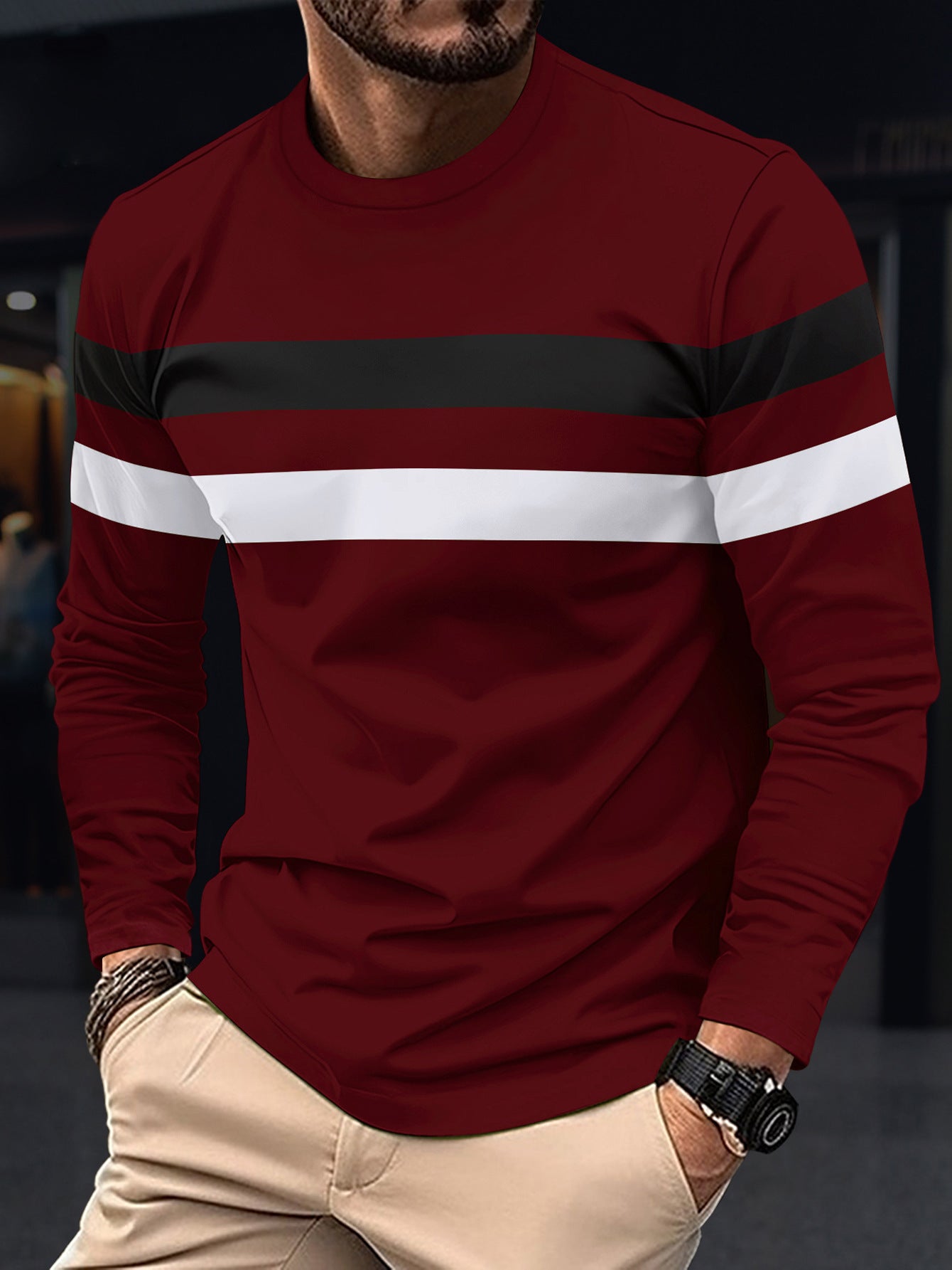 Herren modisches Langarmshirt mit sportlichen Streifen Krohn-e