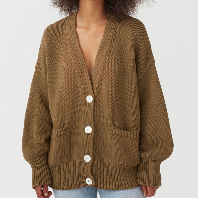 Damen Oversized Strickjacke mit Taschen und V-Ausschnitt Krohn-e