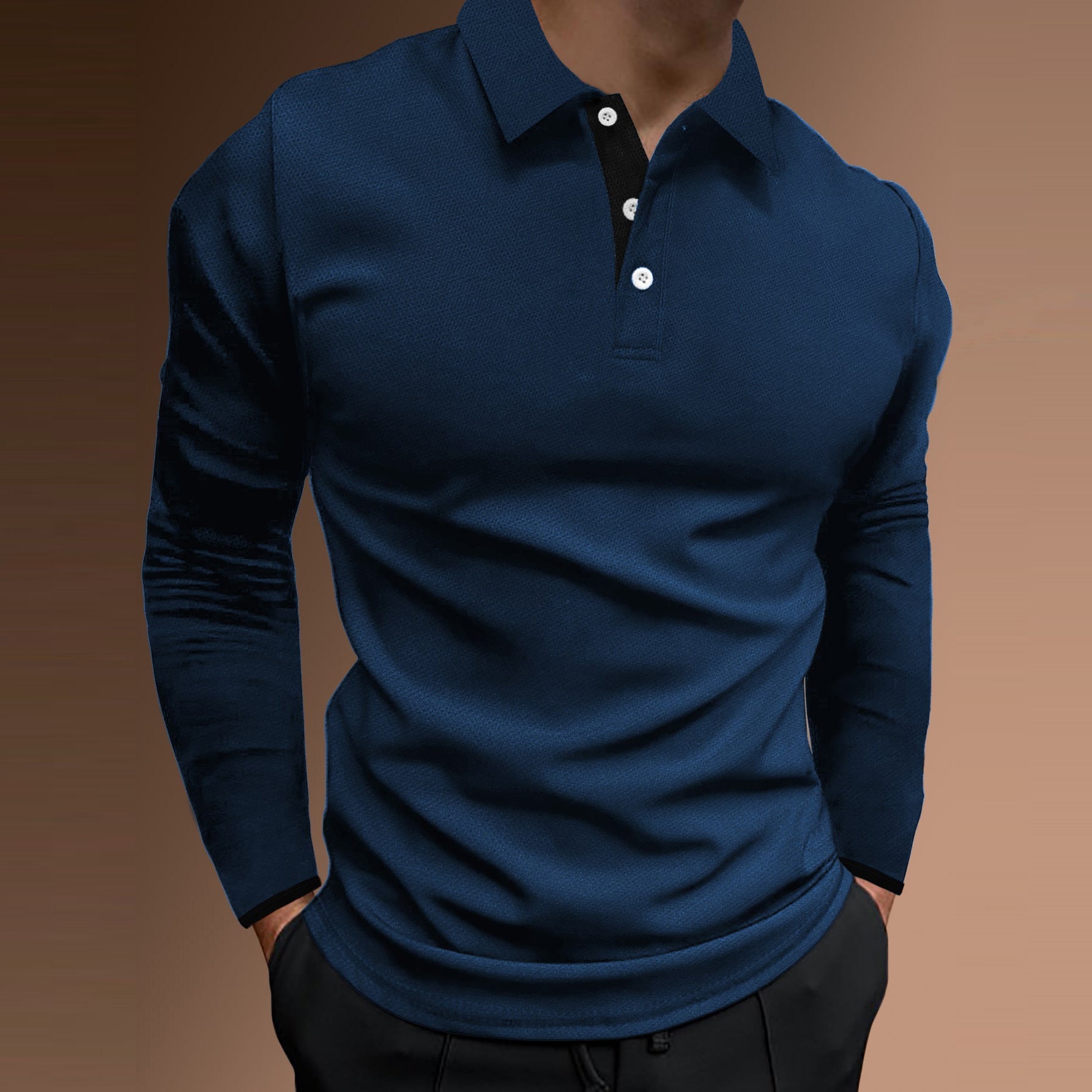 Herren elegantes Langarm-Polohemd mit strukturiertem Gewebe Krohn-e