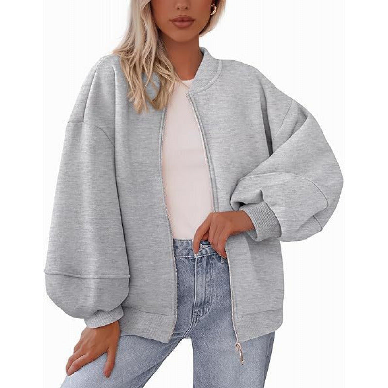 Damen lässige Oversized-Jacke mit Reißverschluss und ballonen Ärmeln Krohn-e