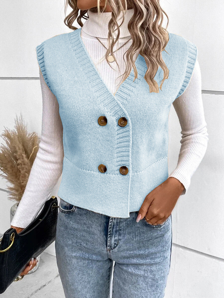 Damen Strickweste mit doppelter Knopfleiste und stylischem V-Ausschnitt Krohn-e
