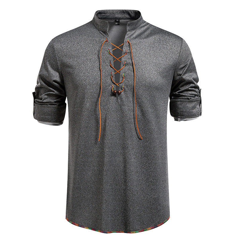 Herren Langarmshirt mit Kordelzug und Stehkragen Krohn-e