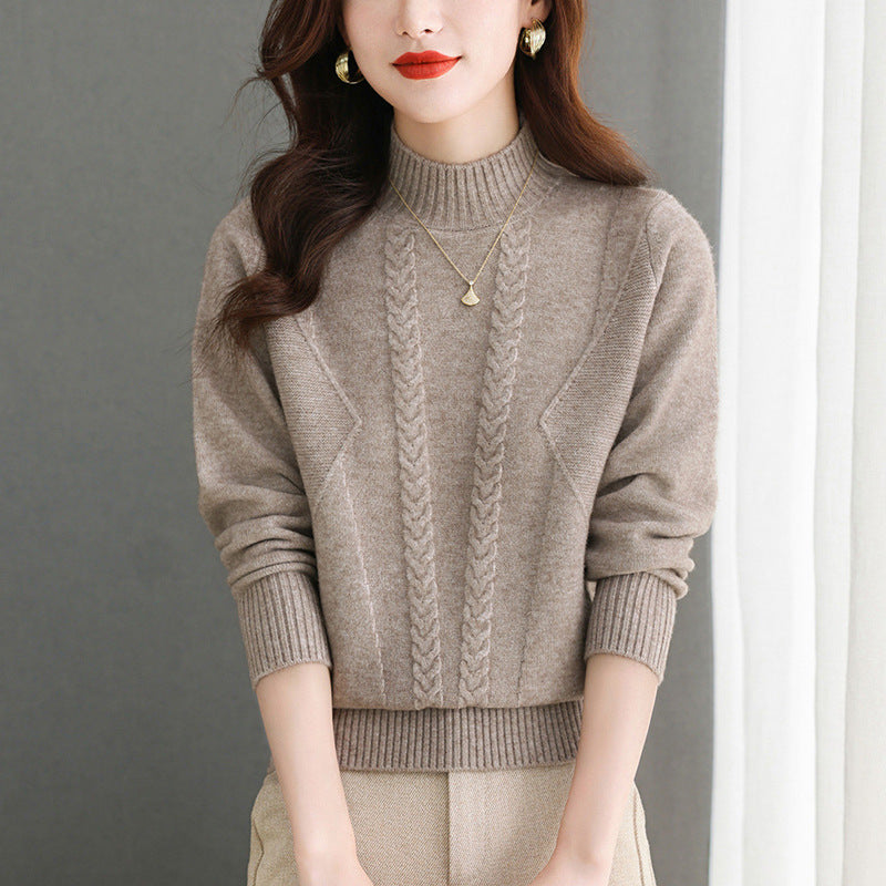 Damen Grobstrickpullover mit elegantem Zopfmuster und hohem Kragen Krohn-e