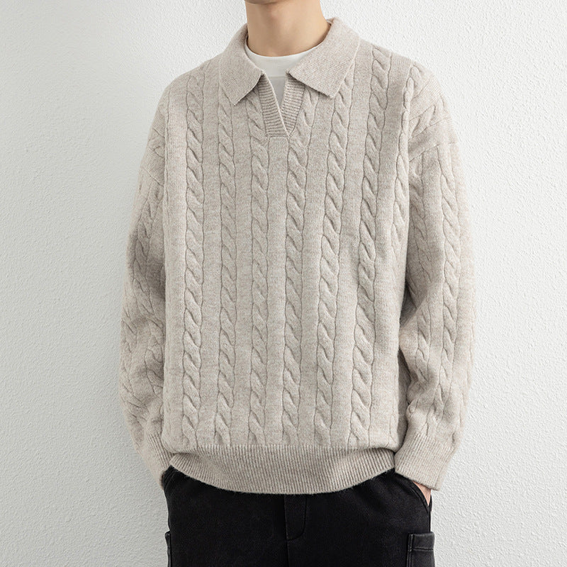 Herren Strickpullover mit Nautical Cable-Muster und klassischem Kragen Krohn-e