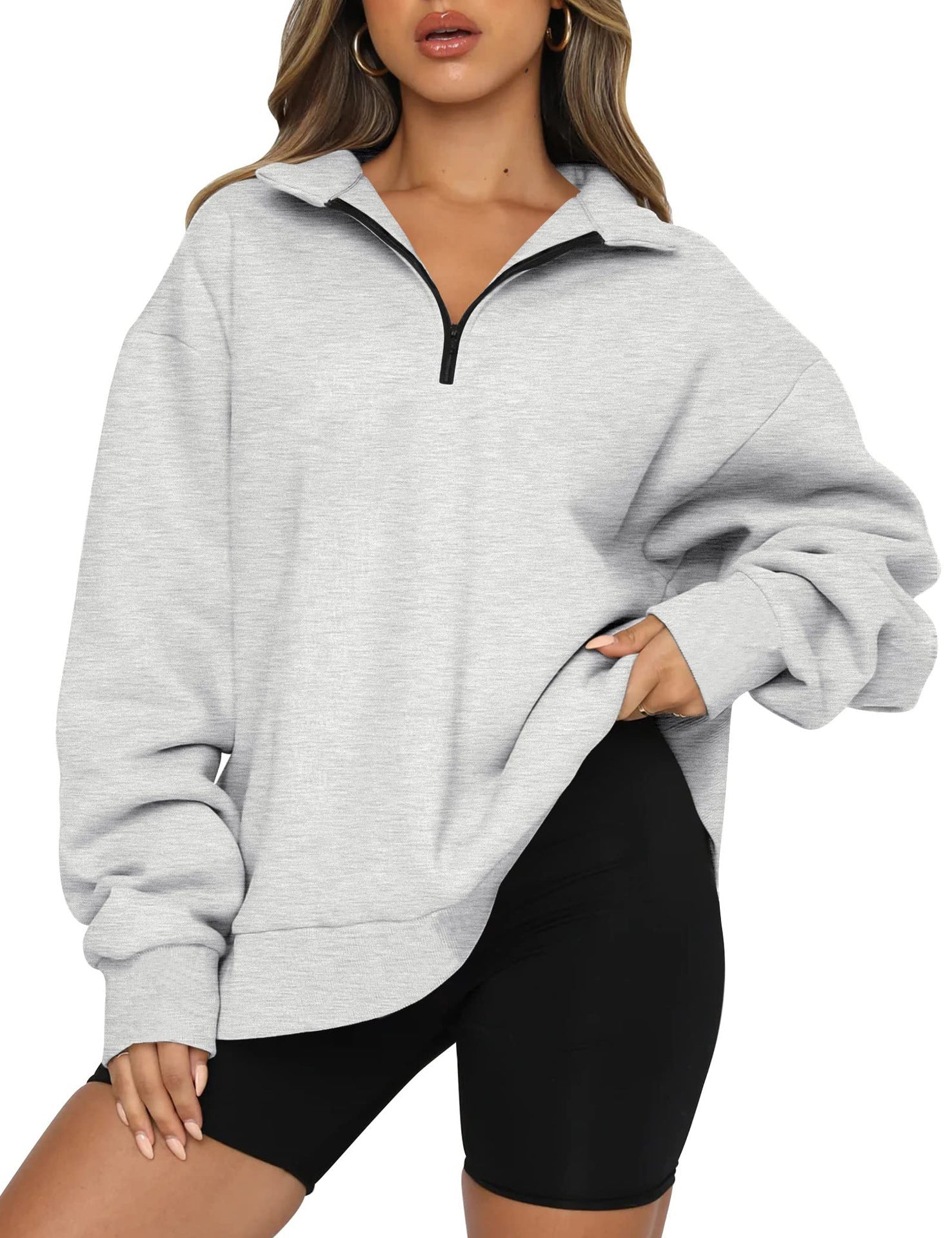 Damen Oversized Sweatshirt mit kurzem Reißverschluss und lässigem Schnitt Krohn-e