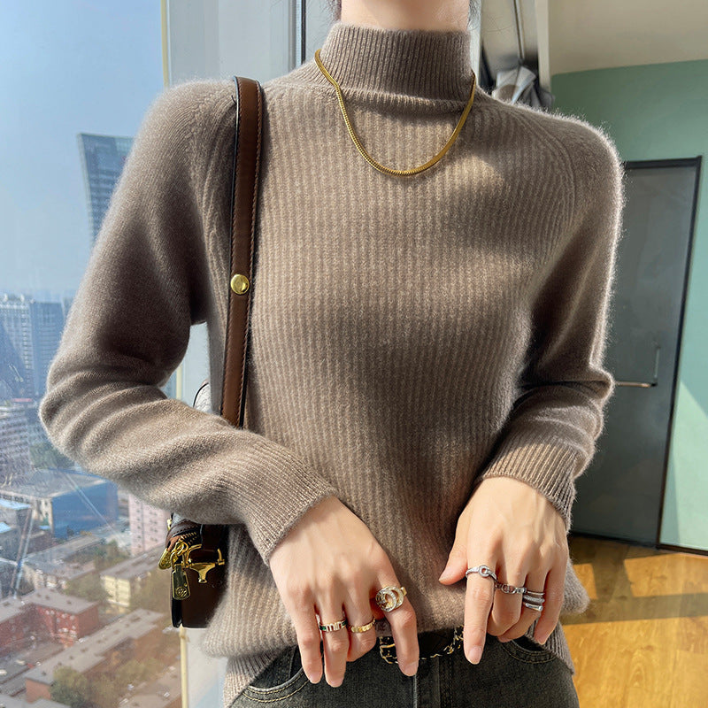 Damen Strickpullover mit hohem Kragen und feiner Rippstruktur Krohn-e