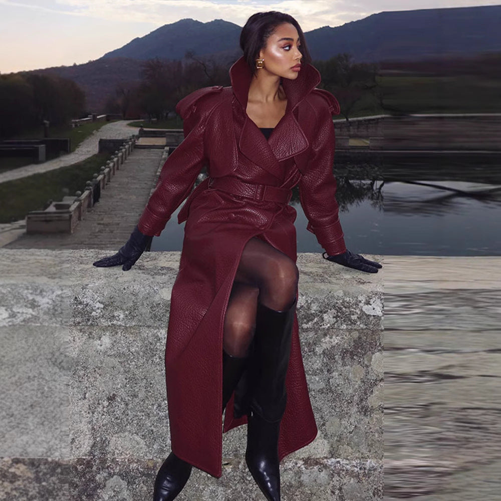 Damen Kunstleder Trenchcoat mit Oberteil und Taillengürtel Krohn-e