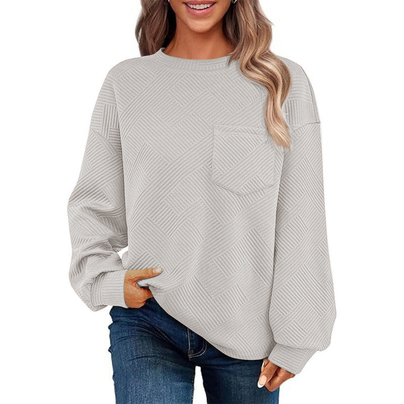 Damen lässiger Pullover mit strukturiertem Muster und praktischer Brusttasche Krohn-e