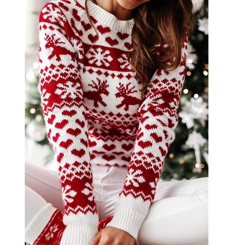 Damen Strickpullover mit weihnachtlichem Muster und Rundhalsausschnitt Krohn-e