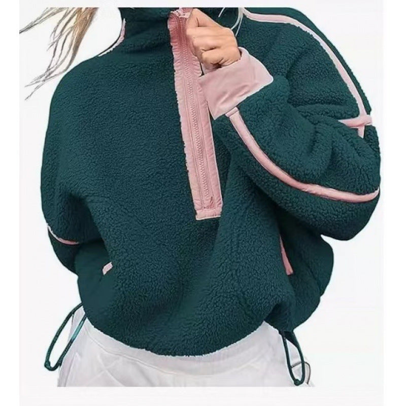 Damen Fleecpullover mit halbem Reißverschluss und kontrastierenden Ärmeln Krohn-e