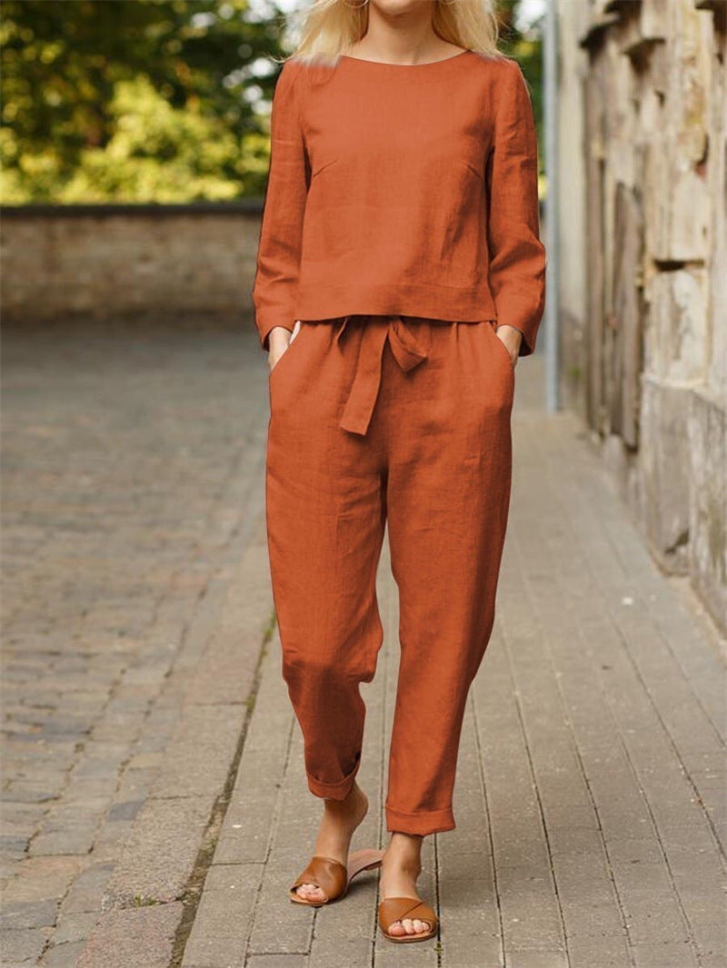 Damen Lässiges Zweiteiliges Leinen-Outfit mit breitem Bund Krohn-e