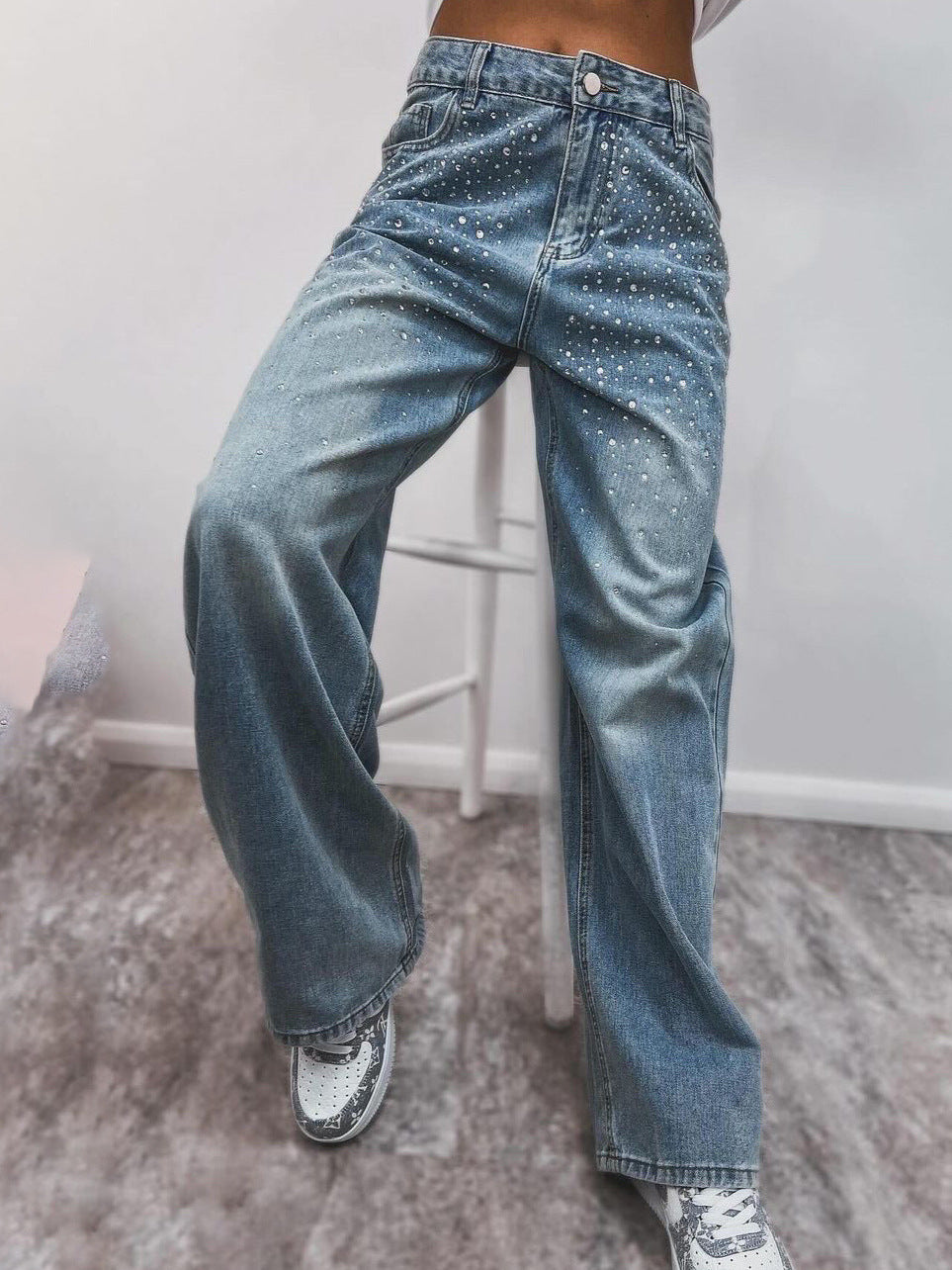 Damen Denim-Hose mit funkelnden Strass-Applikationen Krohn-e