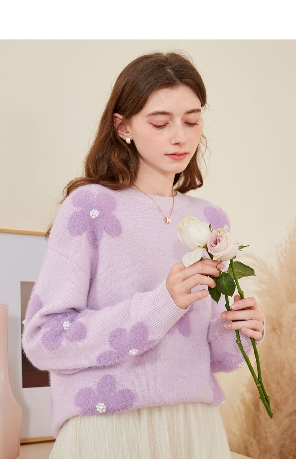 Damen Weicher Strickpullover mit strukturiertem Applikationsdesign Krohn-e