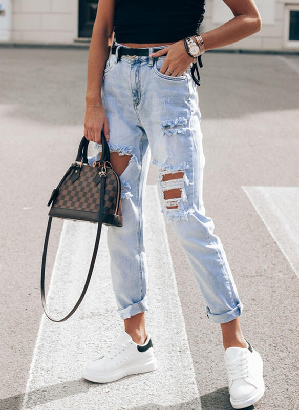 Damen Ripped Boyfriend Jeans im lässigen Vintage-Stil mit hohem Bund Krohn-e
