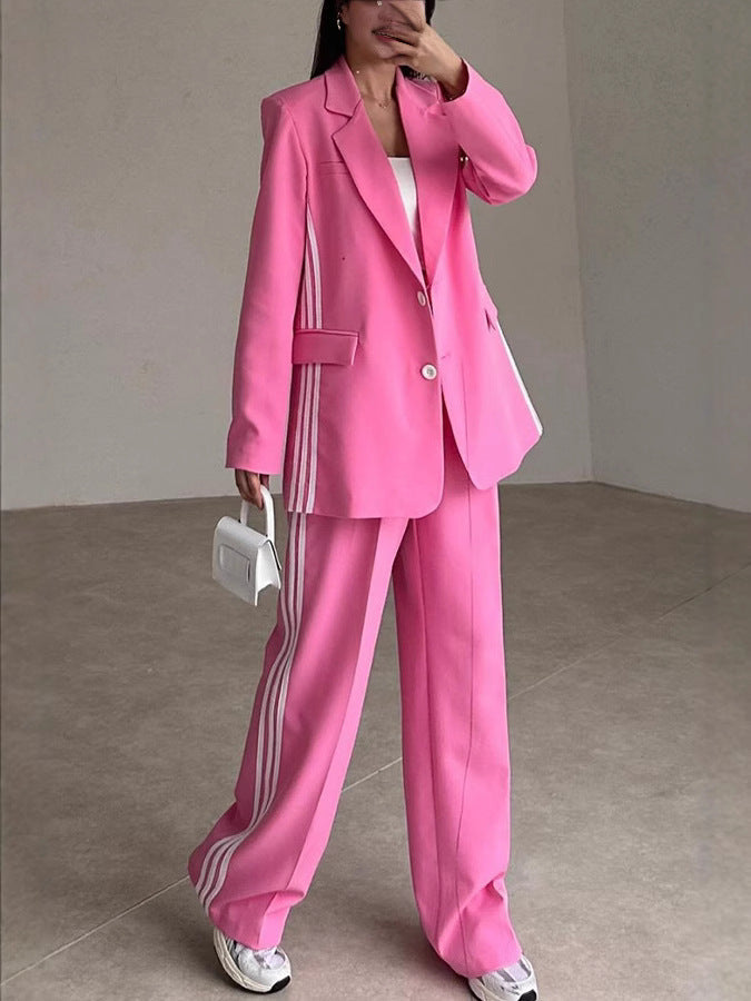 Damen Modisches Blazer-Hosen-Set mit kontrastierenden Streifen Krohn-e