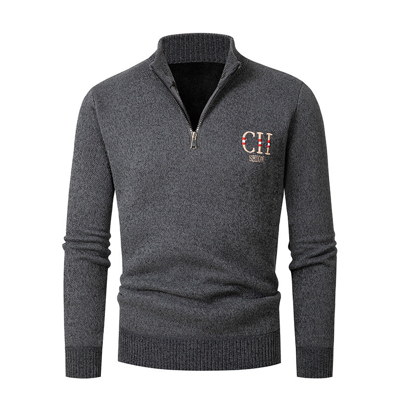 Herren stylischer Strickpullover mit Stehkragen und Reißverschluss Krohn-e