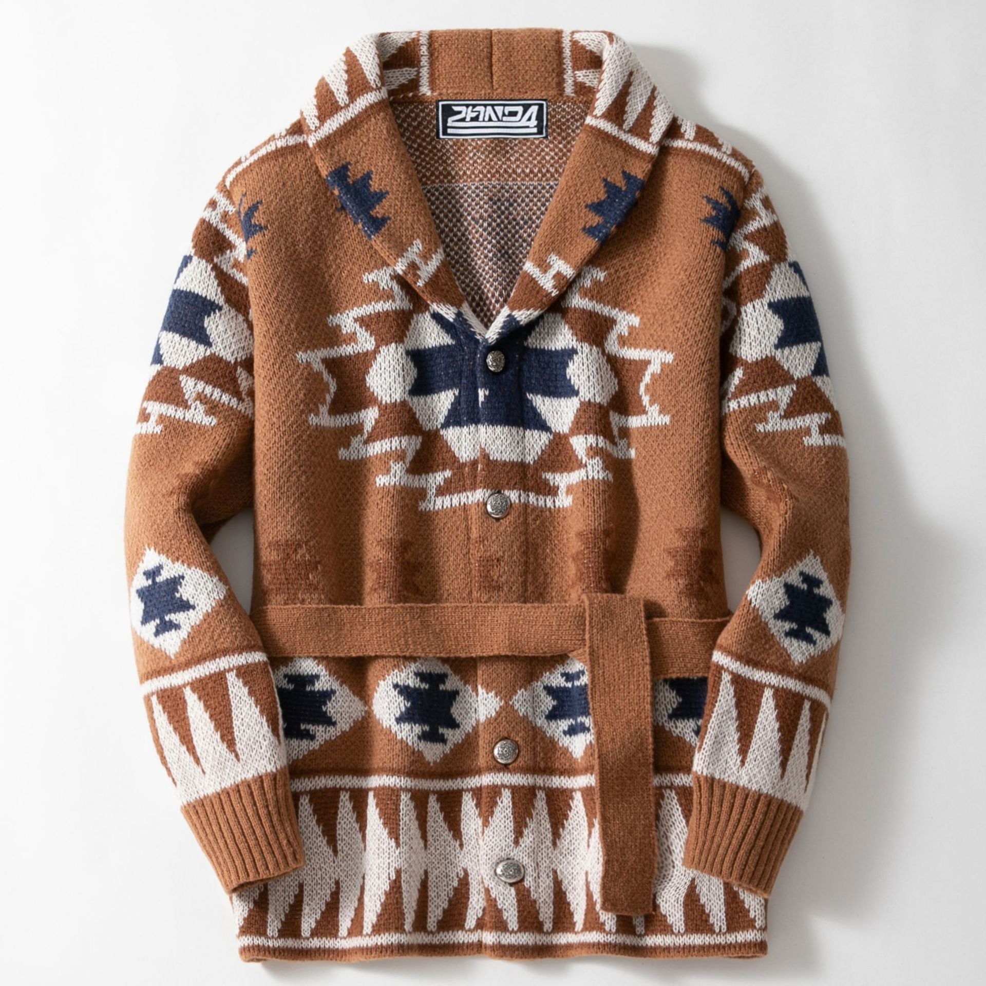 Damen Strickjacke mit geometrischem Muster und Gürtel Krohn-e