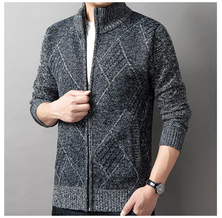 Herren Strickjacke mit modernem Zipper und grafischem Muster Krohn-e