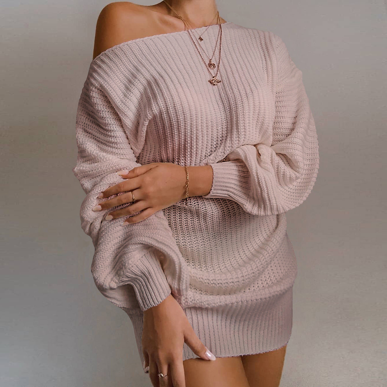 Damen Oversized Strickkleid mit offener Schulter und lässigem Schnitt Krohn-e