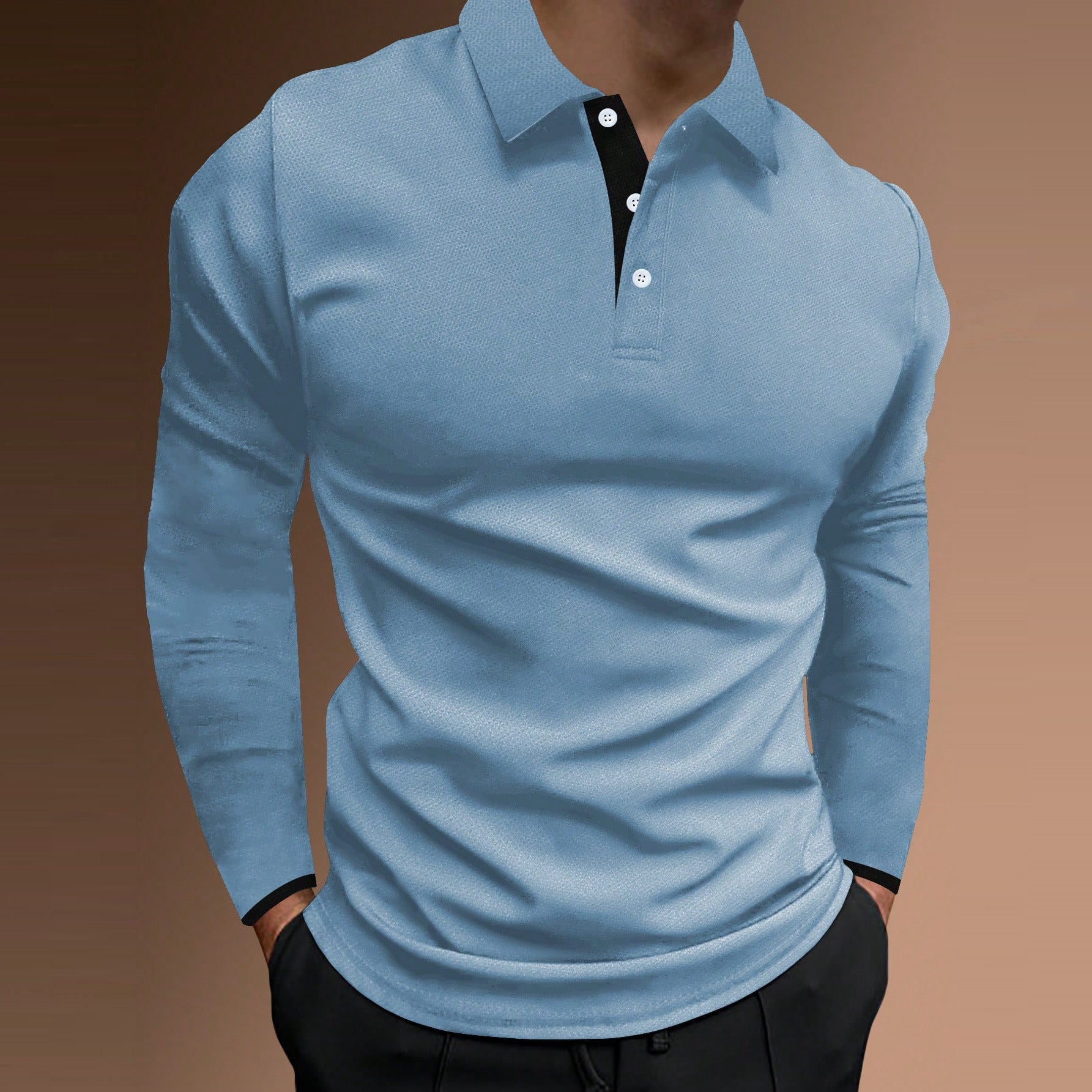 Herren elegantes Langarm-Polohemd mit strukturiertem Gewebe Krohn-e