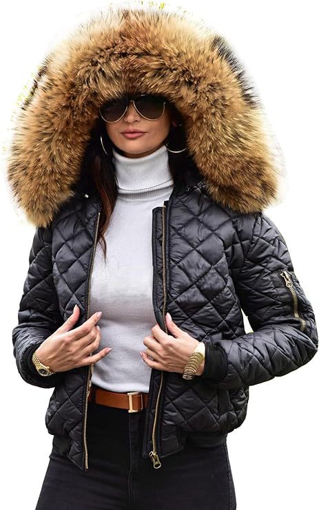 Damen gesteppte Winterjacke mit luxuriösem Pelzkragen Krohn-e