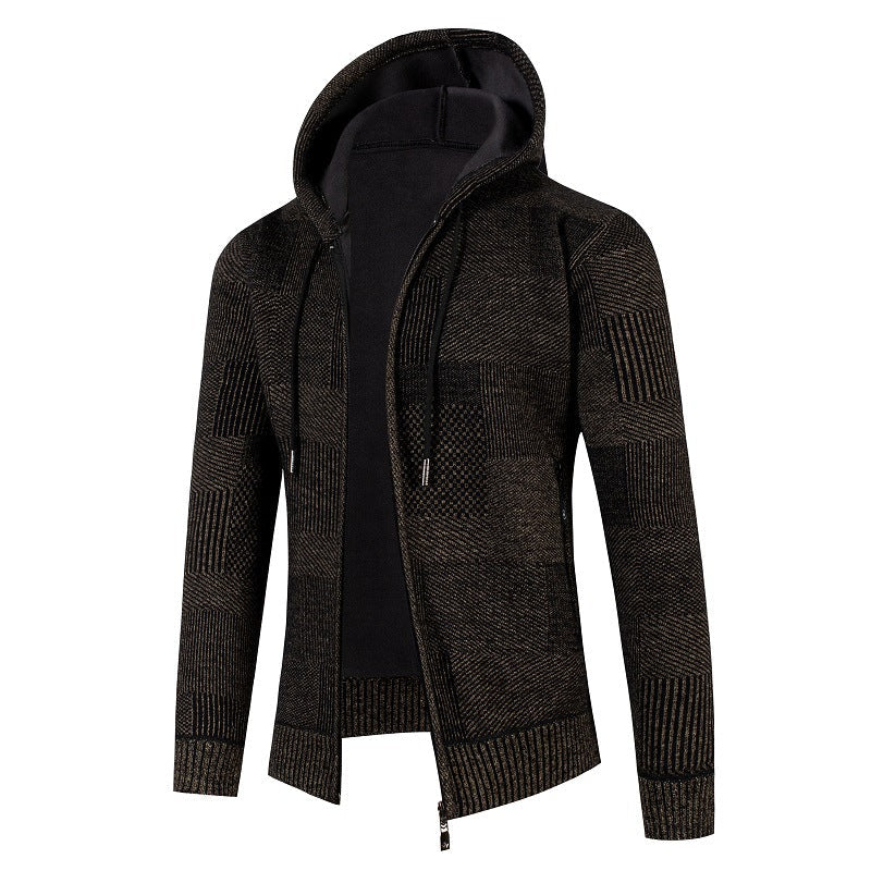Herren Strickjacke mit gefütterter Kapuze und modernem Waffelmuster Krohn-e