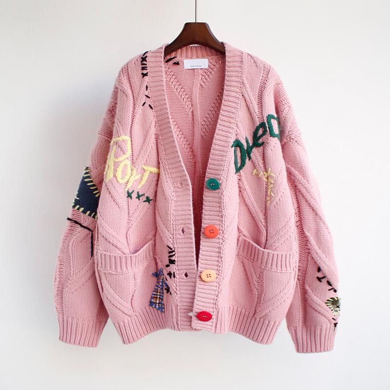 Damen Oversized Strickjacke mit bunten Applikationen Krohn-e