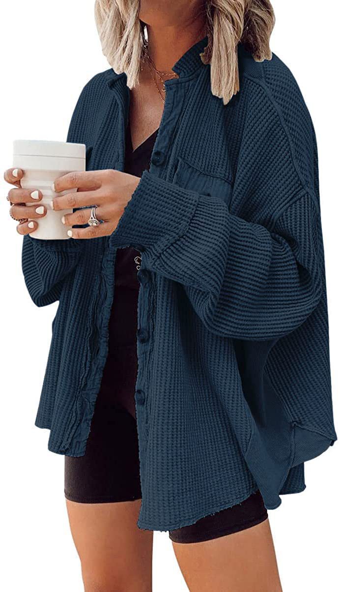 Damen oversized Waffelstruktur Hemdjacke Krohn-e
