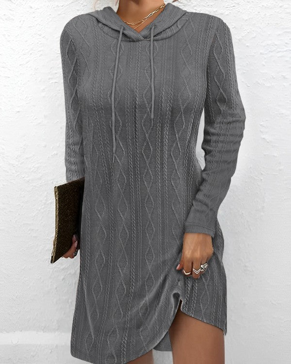 Damen Sweatkleid mit Kapuze und raffinierten Strickdetails Krohn-e