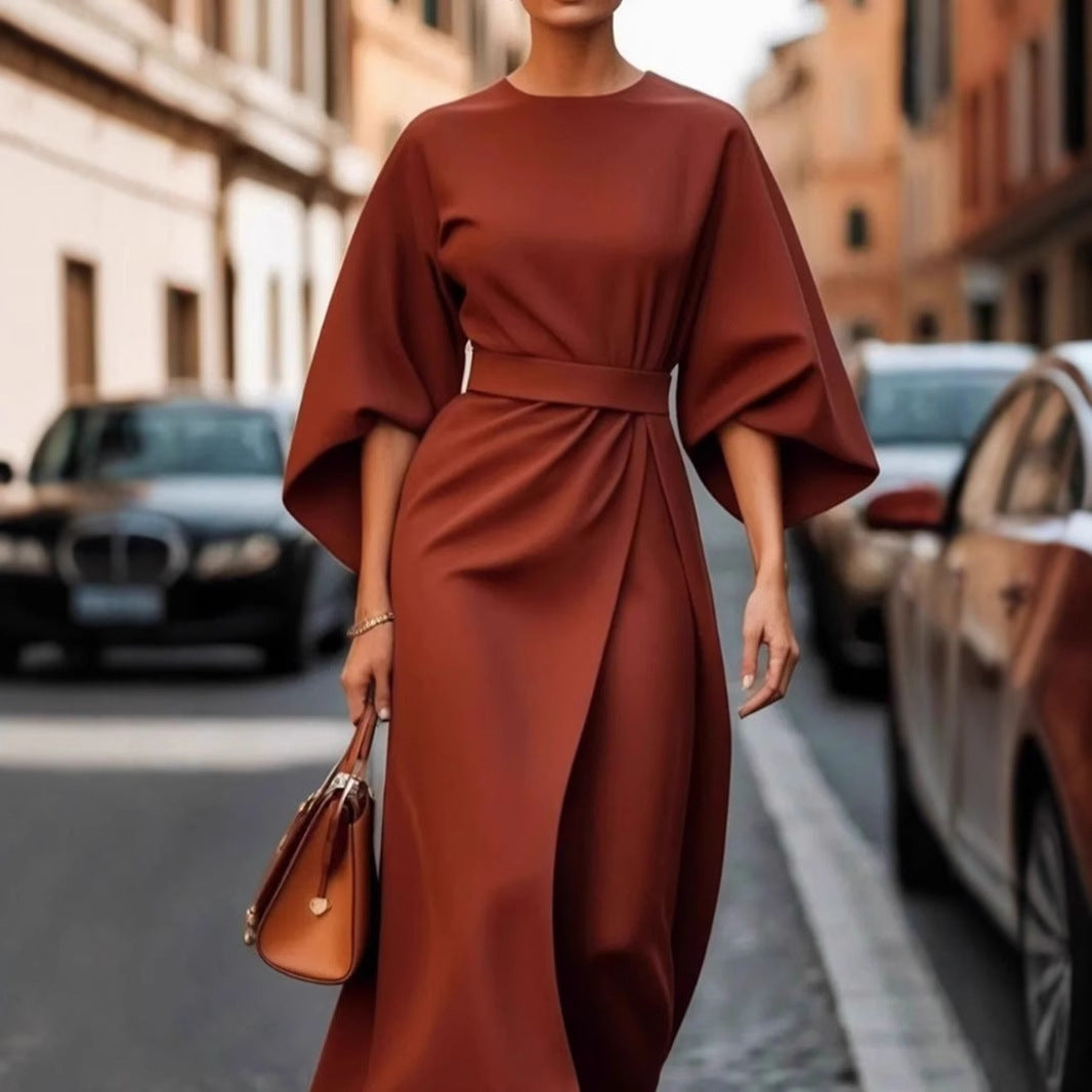 Damen elegantes Maxikleid mit Ballonärmel und tailliertem Schnitt Krohn-e