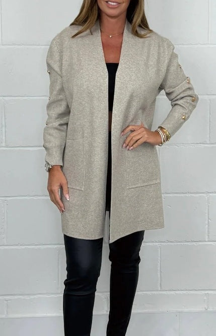 Damen Elegante Strickjacke mit Knopfdetails und Taschen Krohn-e