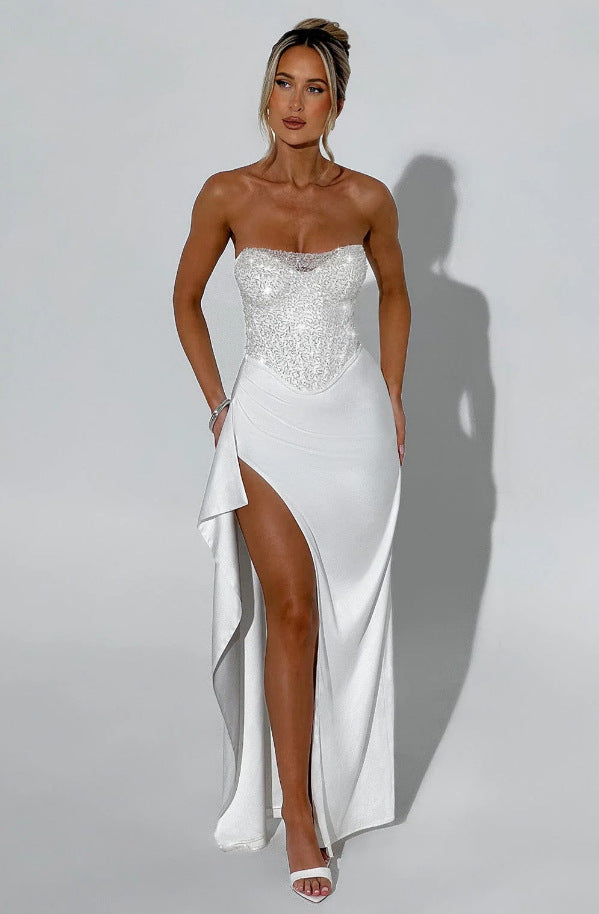Damen Elegantes Abendkleid mit schimmerndem Oberteil und hohem Schlitz Krohn-e