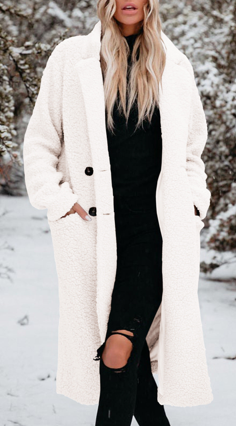 Damen Oversized Teddy-Mantel mit Knopfverschluss und praktischen Taschen Krohn-e