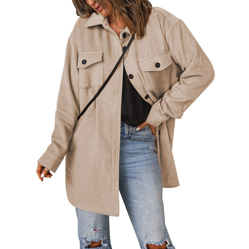 Damen Übergröße Langarm-Hemdjacke mit funktionalen aufgesetzten Taschen und lässigem Schnitt Krohn-e