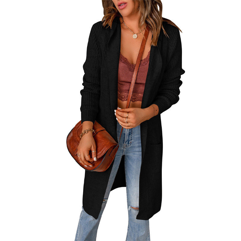 Damen lange Strickjacke mit offenen Kanten und Taschen Krohn-e