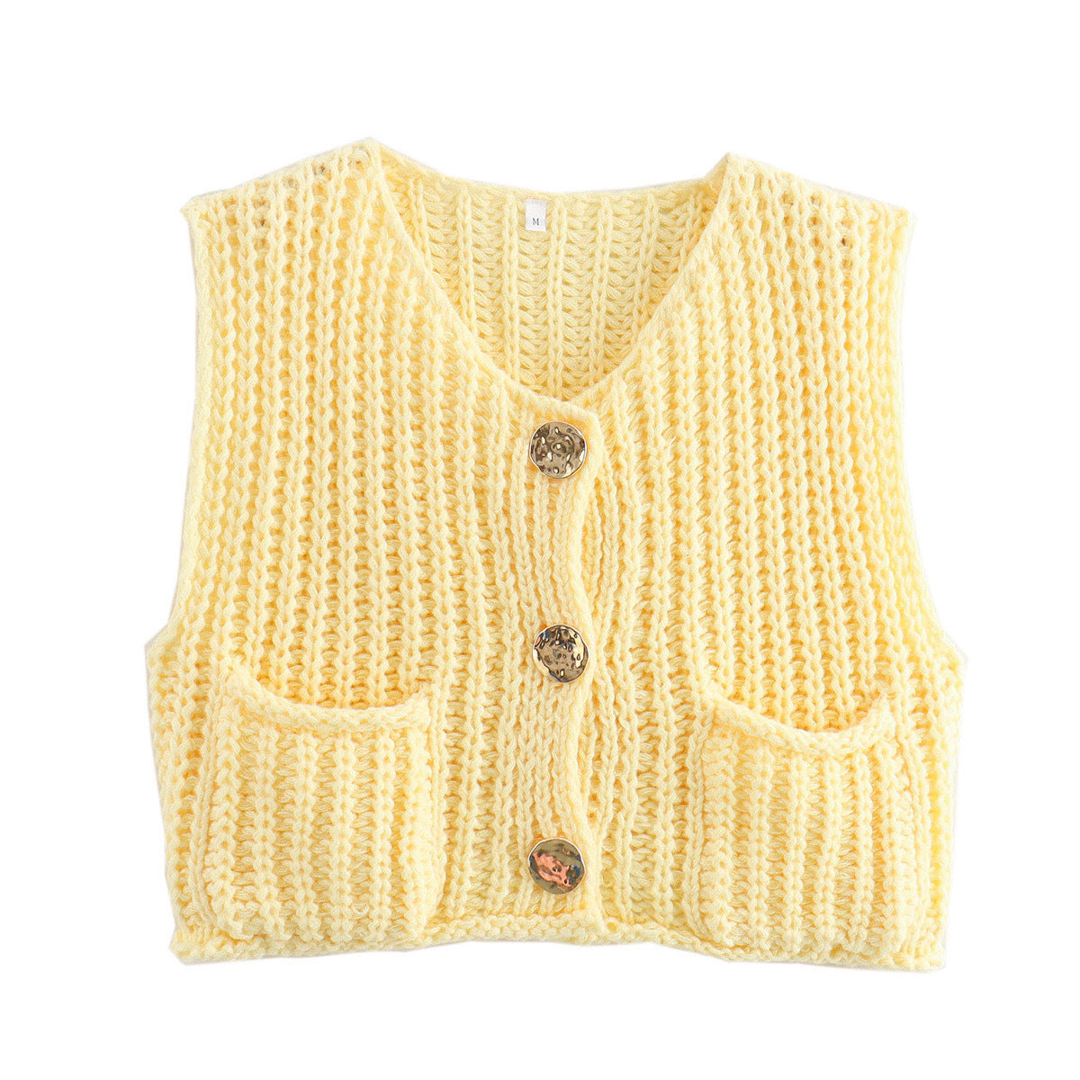 Damen modische Strickweste mit Knopfdetails und aufgesetzten Taschen Krohn-e