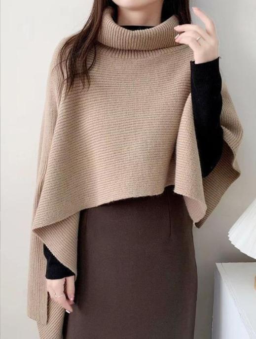 Damen Strickponcho mit hohem Kragen und asymmetrischem Schnitt Krohn-e