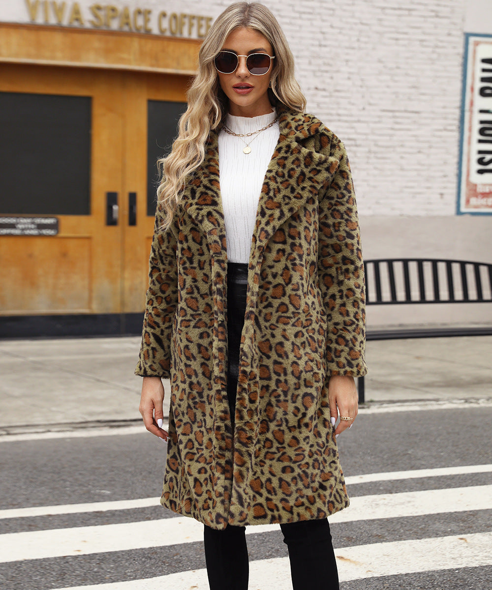Damen Luxuriöser Kunstfellmantel mit Leopard-Design Krohn-e