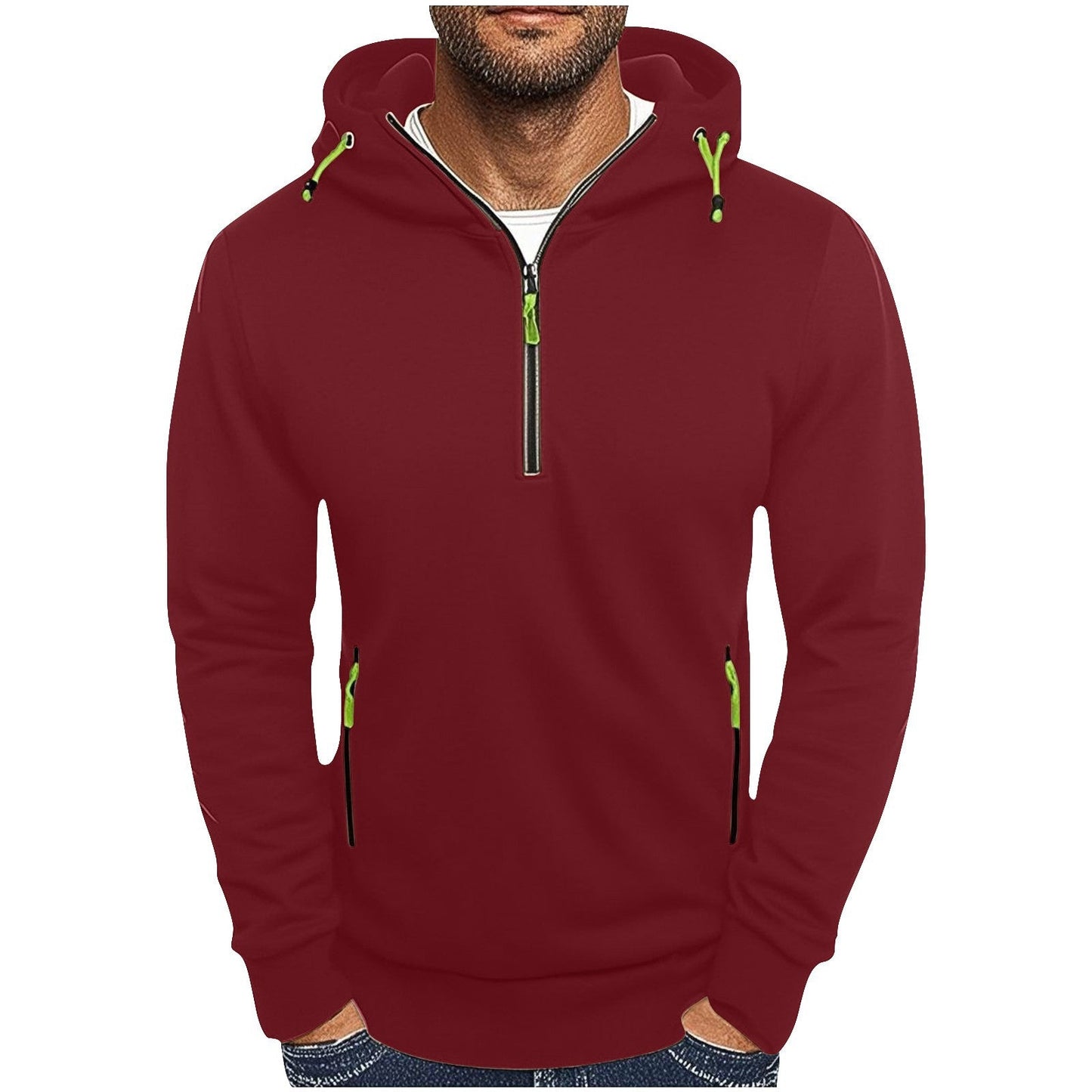 Herren modischer Kapuzenpullover mit zwei Taschen und halbem Reißverschluss Krohn-e