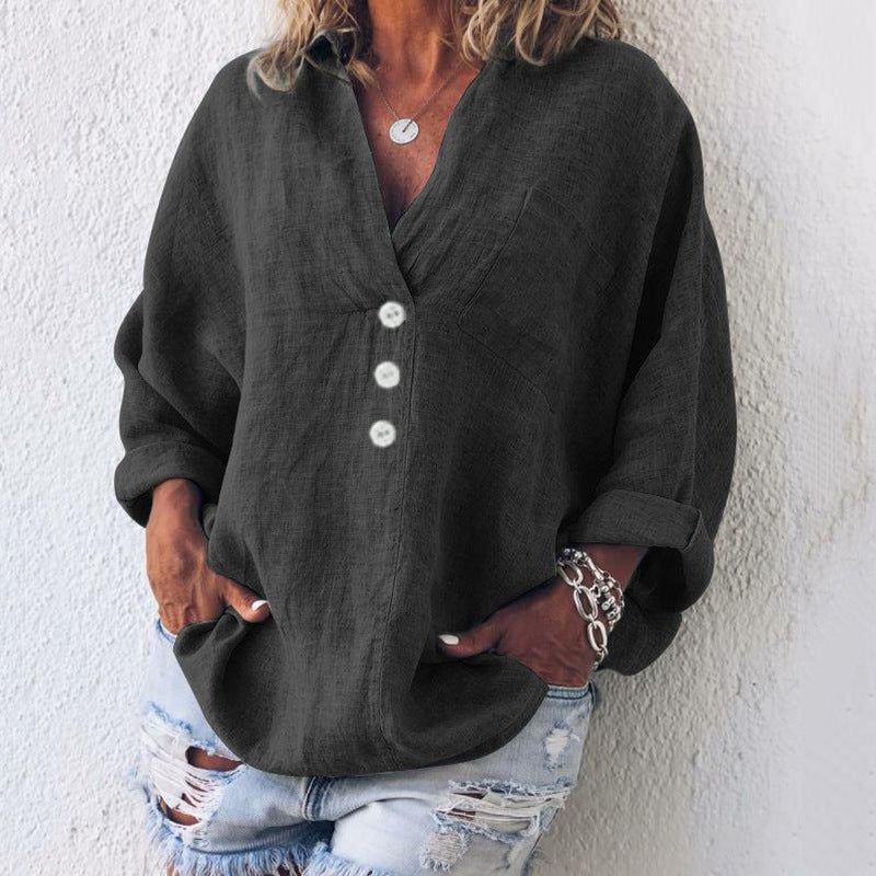 Cleo | Damen Bluse Oversize V-Ausschnitt Langarm Casual