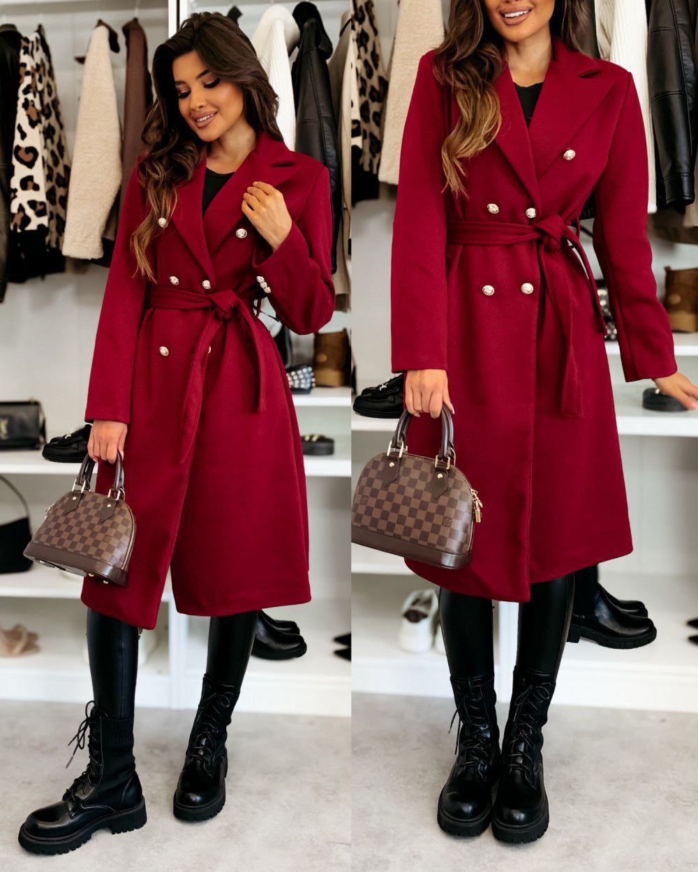 Damen Eleganter Trenchcoat mit taillierbarem Gürtel und Doppelreiher Krohn-e