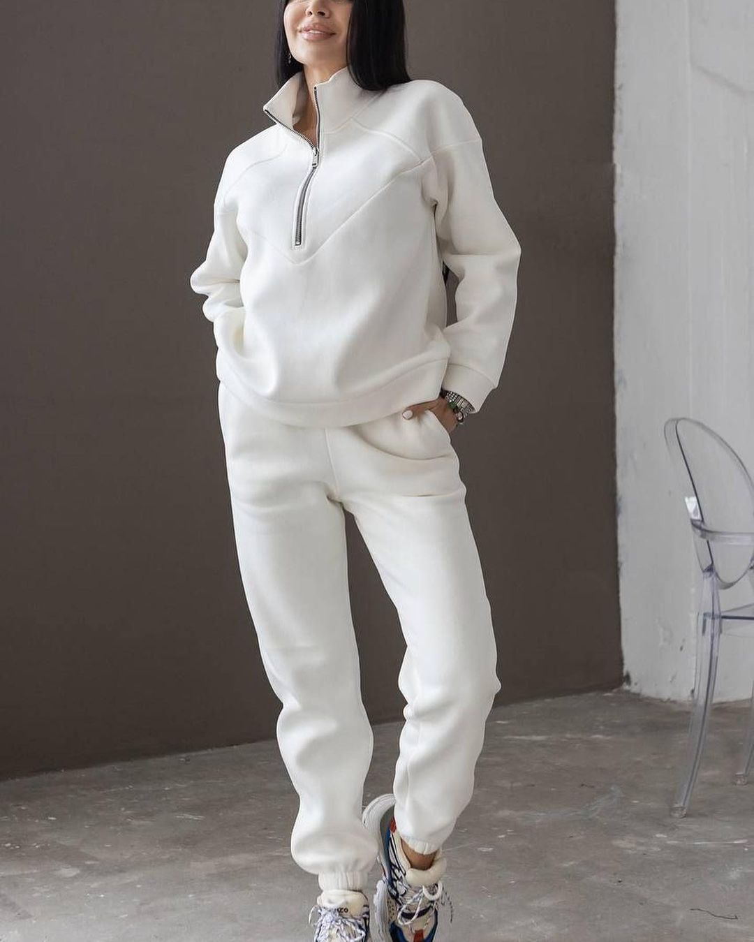 Lässiger Fleece-Sweatshirt mit Kapuze und langen Ärmeln von Fudus
