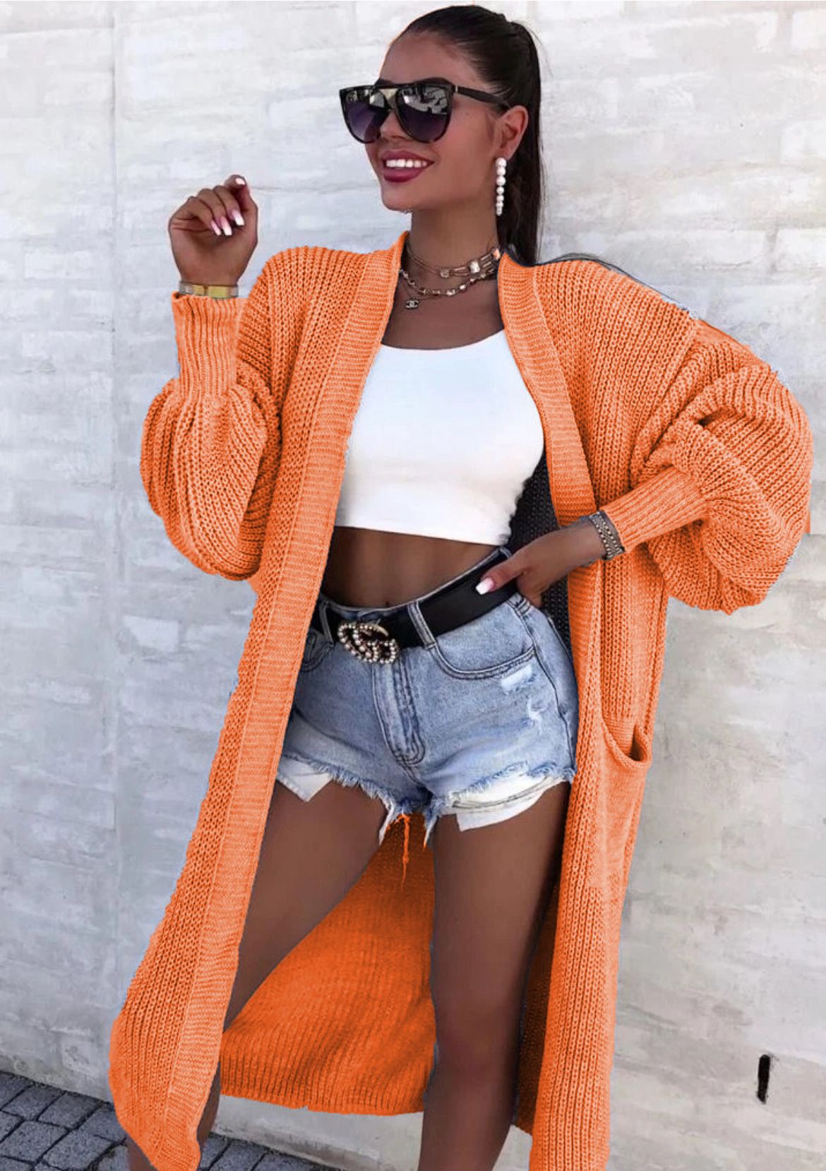 Damen Strickmantel mit weitem Schnitt und tiefen Taschen Krohn-e