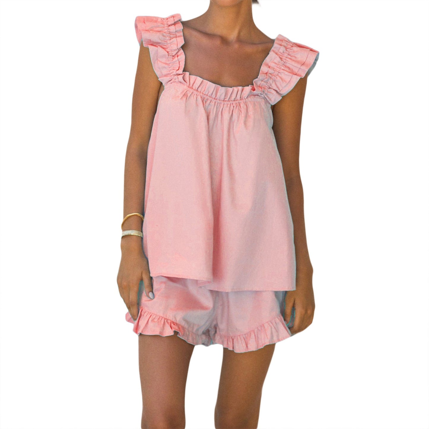 Damen luftiges Top mit Rüschendetails und lässigen Shorts Krohn-e