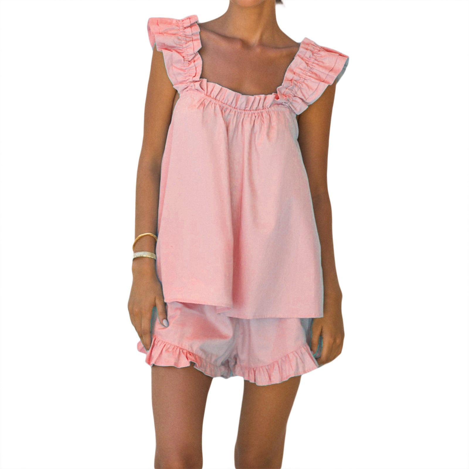 Damen luftiges Top mit Rüschendetails und lässigen Shorts Krohn-e