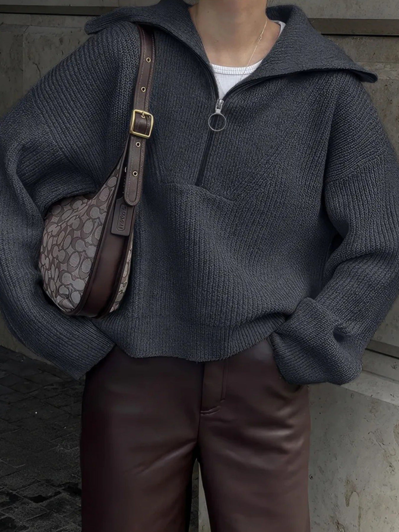 Damen Strickpullover mit Reißverschluss und lässigem Schnitt Krohn-e
