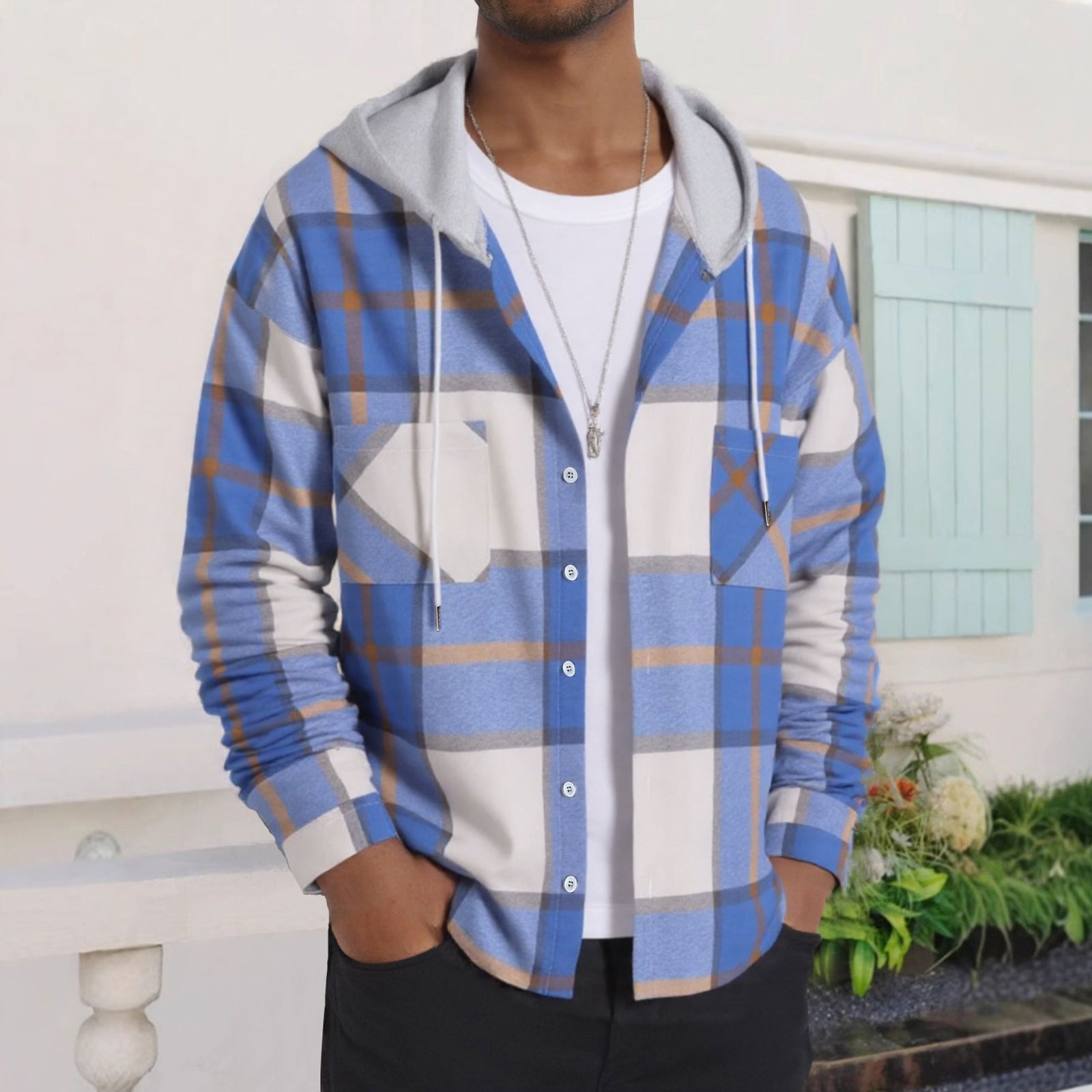 Herren Karierte Flanelljacke mit Hoodie und praktischen Taschen Krohn-e